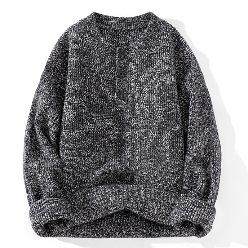 Unisex Grobstrick-Henley-Pullover mit halber Knopfleiste und Rippstruktur Drune
