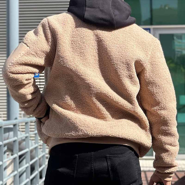 Herren Teddy-Fleece Bomberjacke mit Reißverschluss und Ärmeltasche Drune