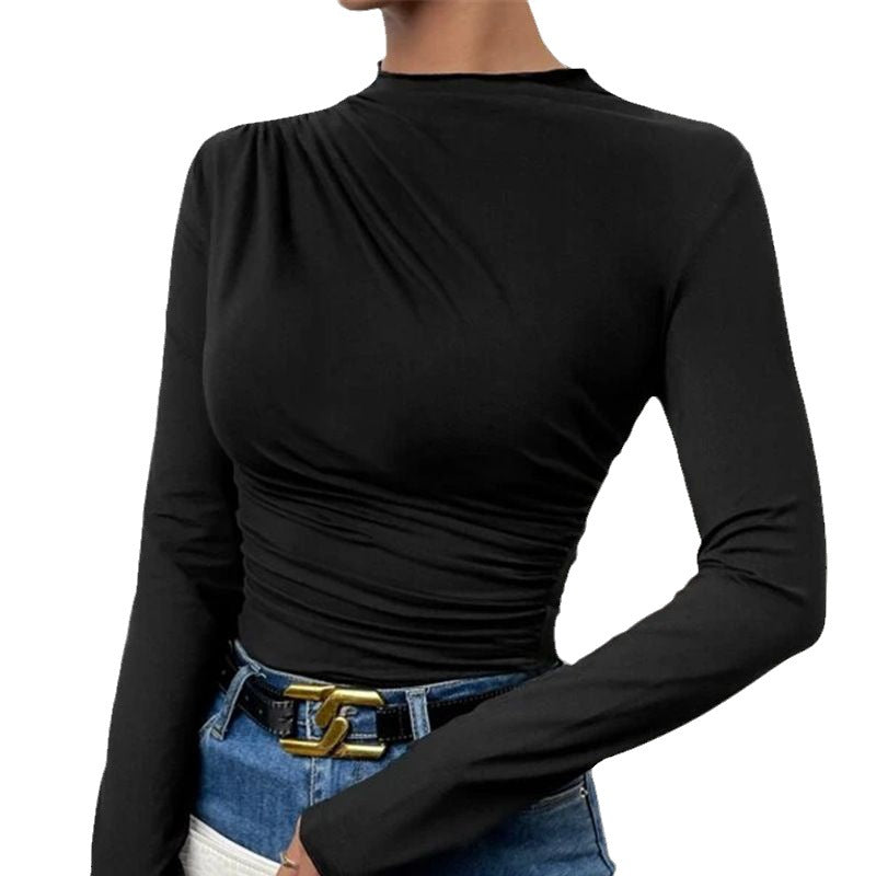 Damen Figurbetontes Langarmshirt mit Seitlicher Raffung und Drapée-Detail Drune