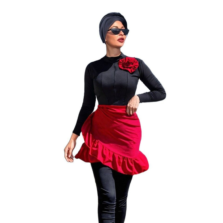 Damen Modischer Badeanzug mit Rock und Langarm Drune
