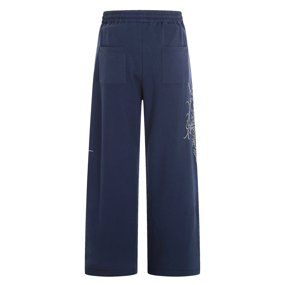 Damen Weite Sweatpants mit Tunnelzug, Ziernieten und grafischem Print Drune
