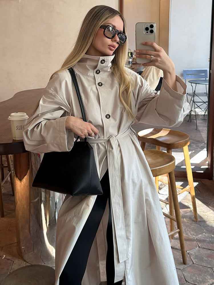 Damen modischer Trenchcoat mit tailliertem Schnitt und praktischen Details Drune