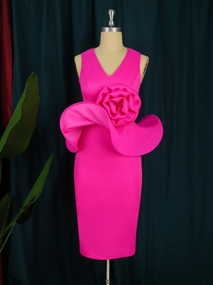 Damen Cocktailkleid mit kunstvollem Blumenapplikation Drune