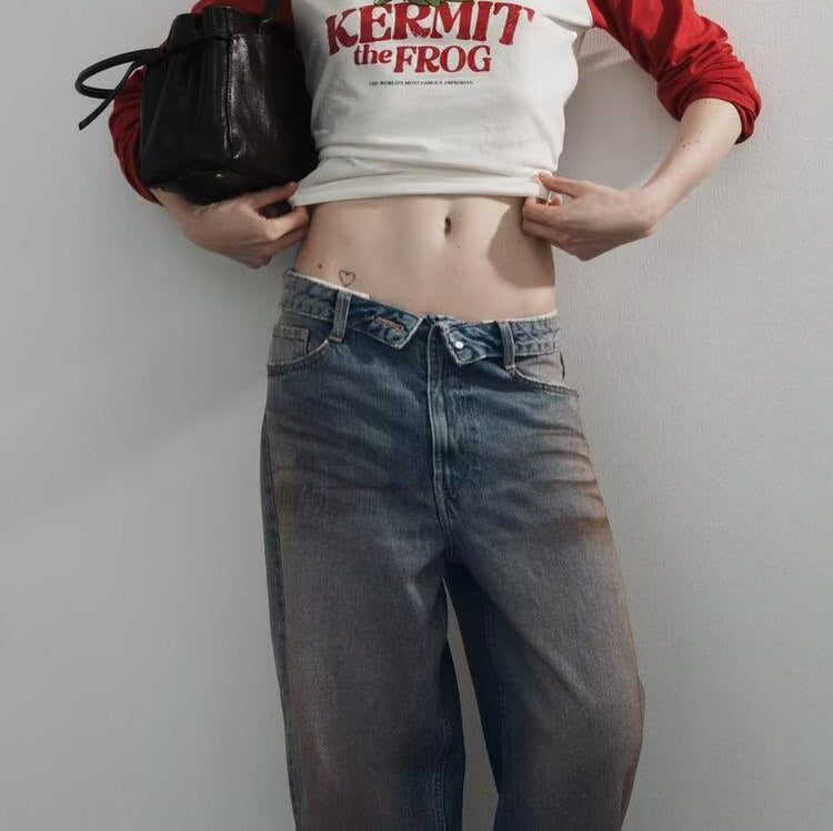 Damen hochtaillierte weite Jeans im Vintage-Look Drune