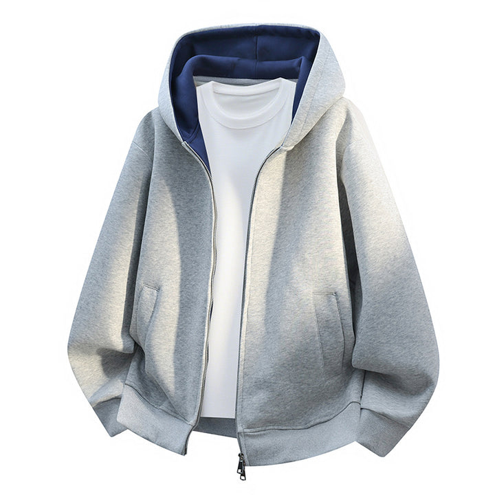 Herren Oversize-Zip-Hoodie mit kontrastgefütterter Kapuze und Kängurutaschen Drune