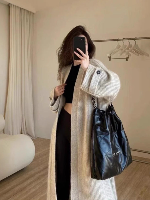 Damen Maxi-Longcardigan aus weichem Rippenstrick mit breiten Manschetten Drune