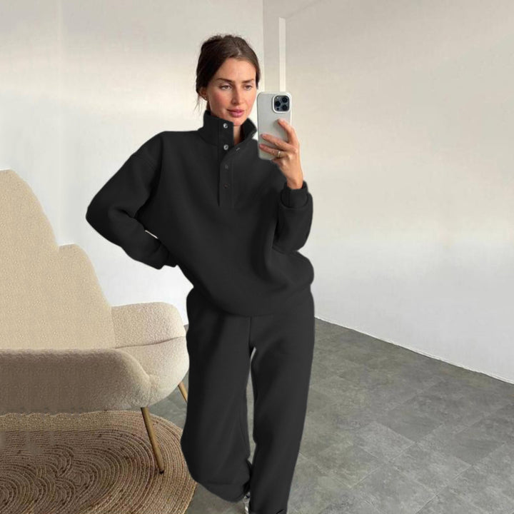 Damen nan kuscheliges Oversize Fleece-Set mit Stehkragen und Jogger Drune
