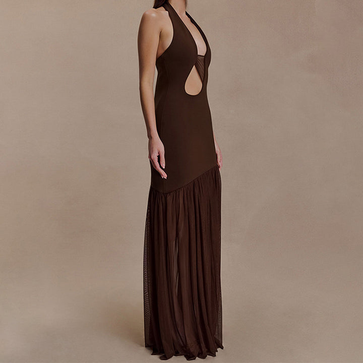 Damen Elegantes Maxikleid mit asymmetrischem Schnitt und tiefem V-Ausschnitt Drune