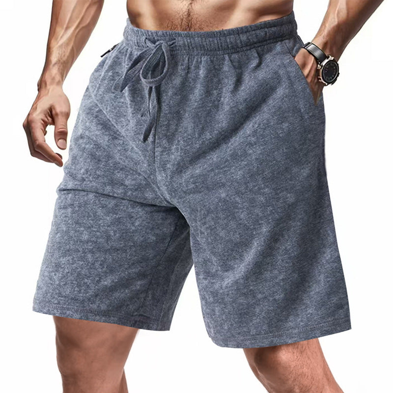 Herren nan locker geschnittene Frottee-Shorts mit elastischem Bund Kordelzug und seitlichen Eingrifftaschen Drune