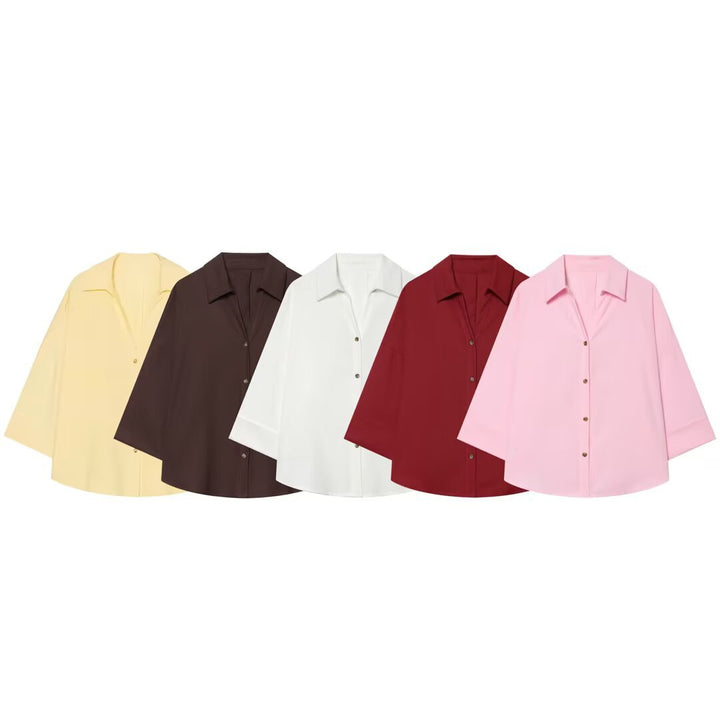 Damen Oversized Hemdbluse mit kastigem Schnitt, dreiviertelärmeln und Hornknopfleiste Drune