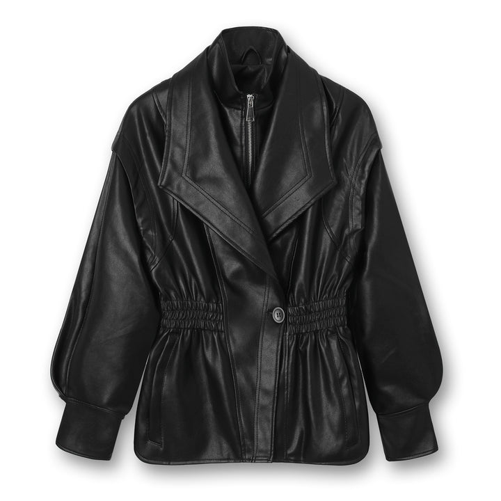 Damen Modische Oversized Kunstlederjacke Drune