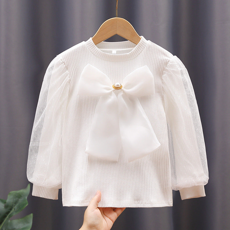 Damen Bluse mit Puffärmeln und Schleife Drune