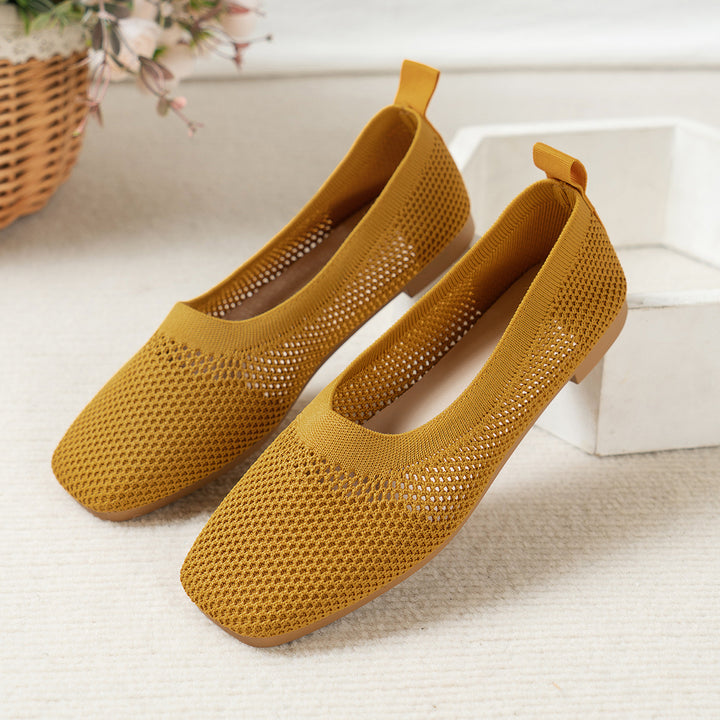 Damen Atmungsaktive Strick‑Ballerinas mit quadratischer Spitze Drune