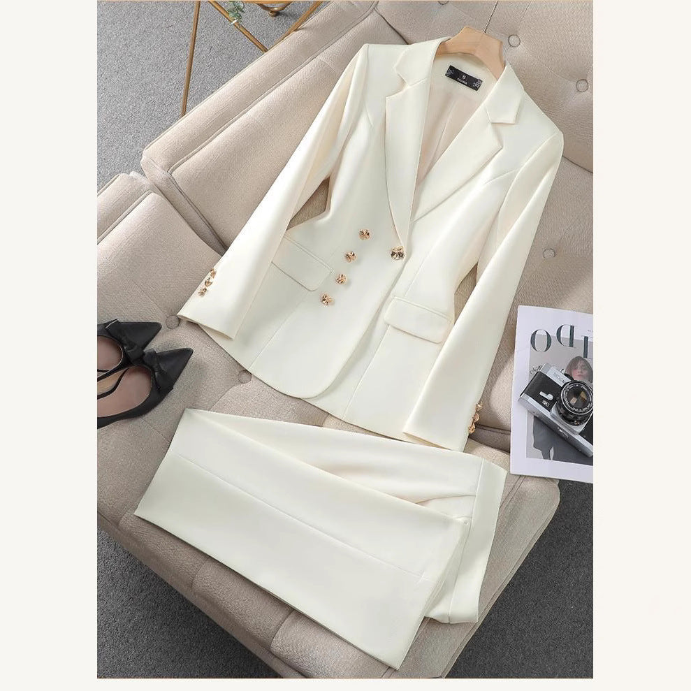 Damen Elegantes Blazer-Set mit dekorativen Knopfdetails und geradem Schnitt Drune