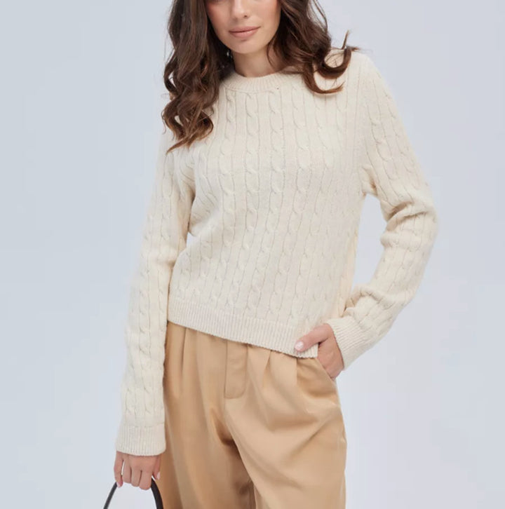 Damen Kabelstruktur‑Pullover im Zopfstrick mit Rundhalsausschnitt und nachhaltig weicher Wollmischung Drune