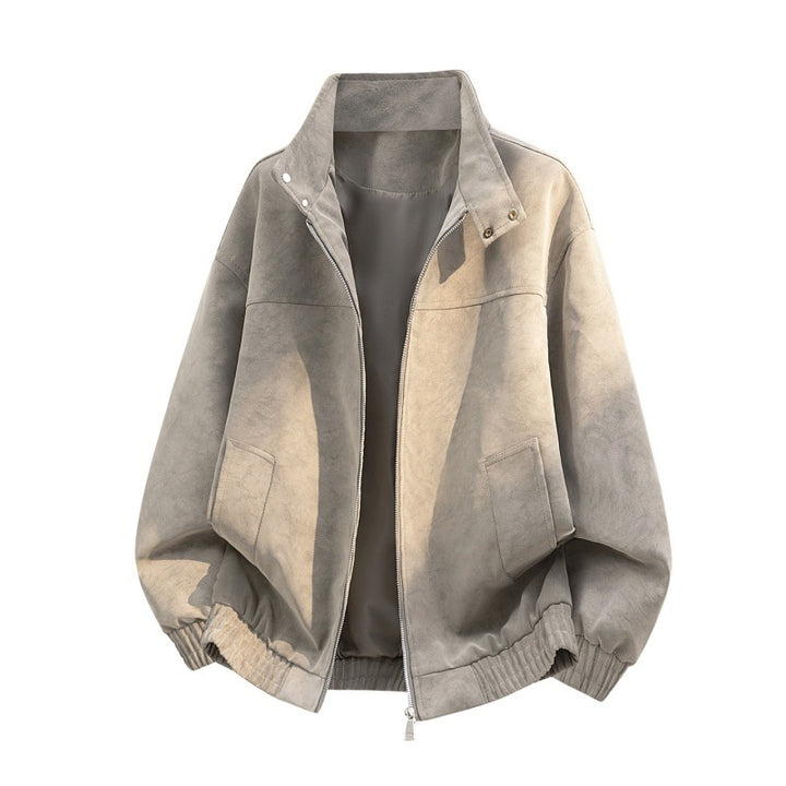 Herren Oversize Velours‑Optik Bomberjacke mit Stehkragen, Zwei‑Wege‑Reißverschluss & elastischem Saum Drune