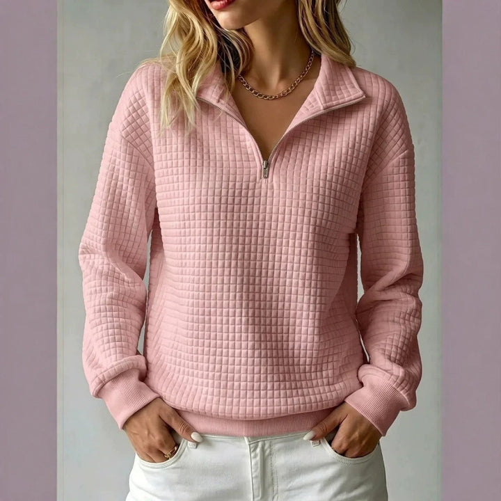 Damen Stepp-Sweatshirt mit halbem Reißverschluss und Kachelstruktur Drune
