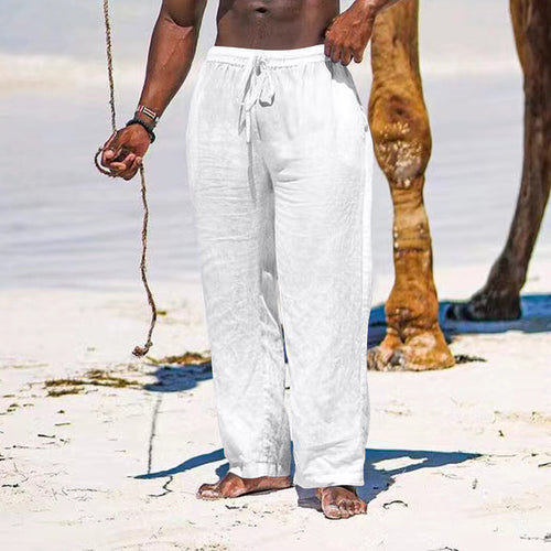 Herren entspannte Leinenhose mit elastischem Bund und seitlichen Taschen Drune