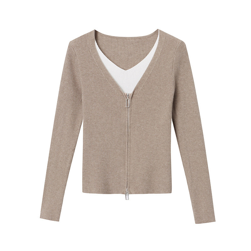 Damen Strickjacke mit kontrastierendem Reißverschluss Drune