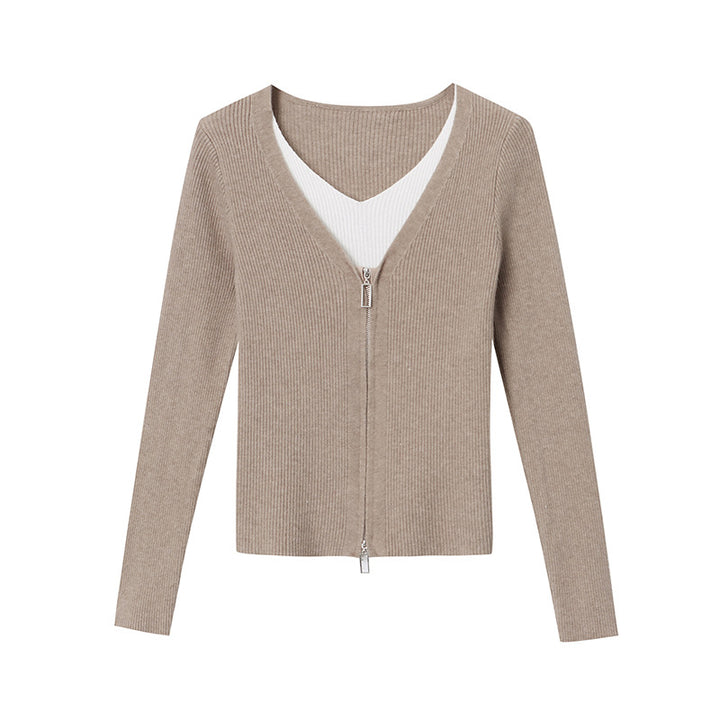 Damen Strickjacke mit kontrastierendem Reißverschluss Drune
