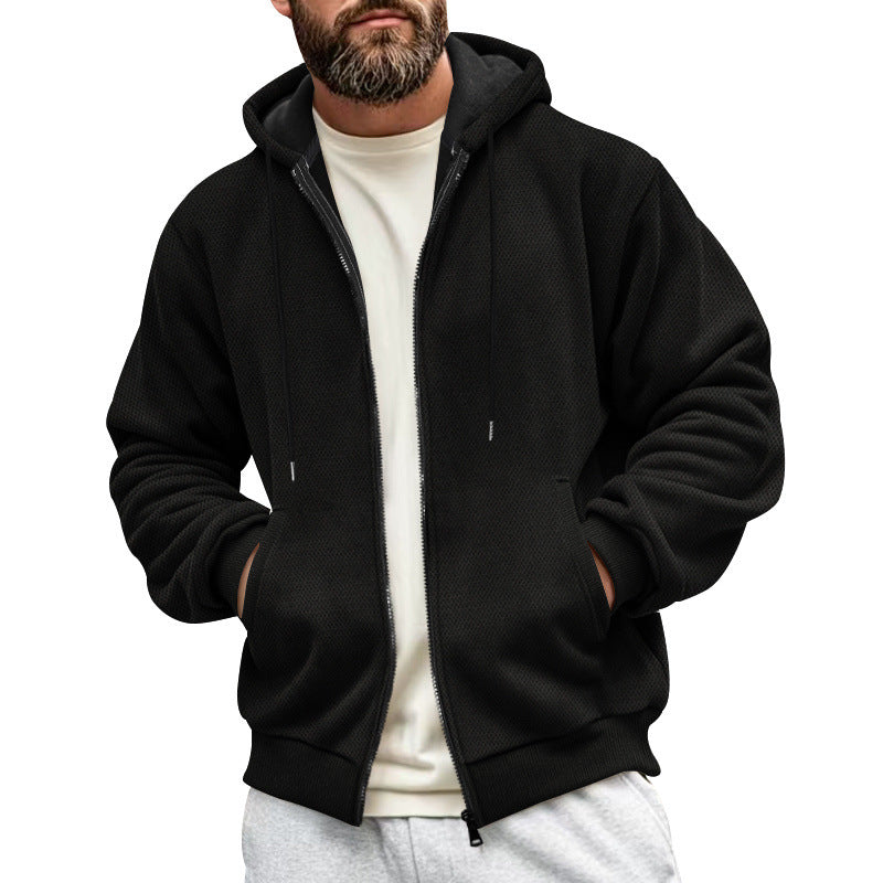 Herren Strukturiertes Kapuzen-Sweatshirt mit Vollzip, Seitentaschen und Rippbündchen Drune
