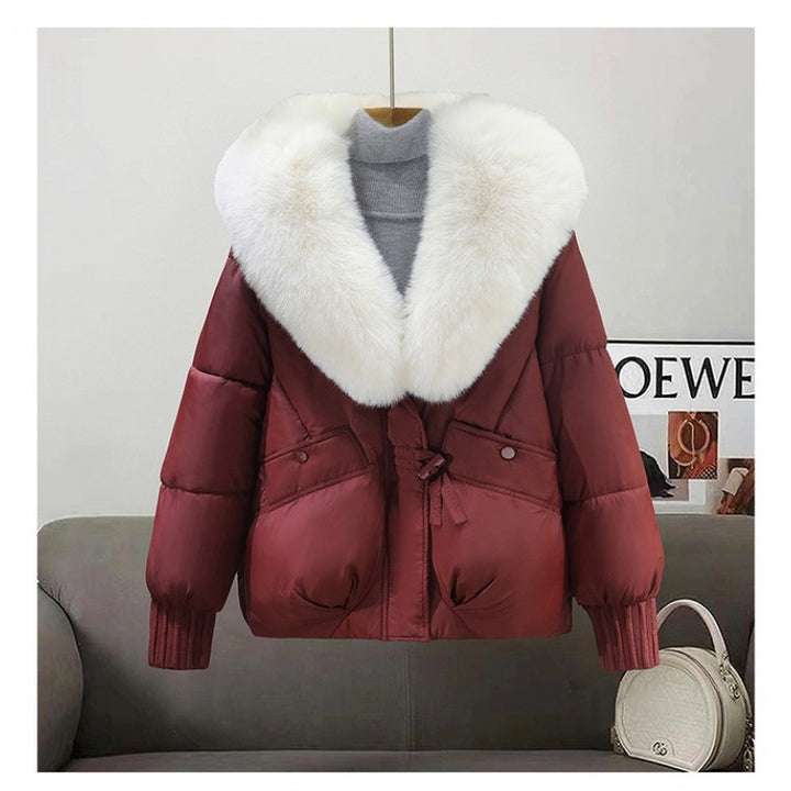 Damen Kurzsteppjacke im Boxy‑Cut mit extra breitem Schalkragen aus Kunstfell und Rippbündchen Drune
