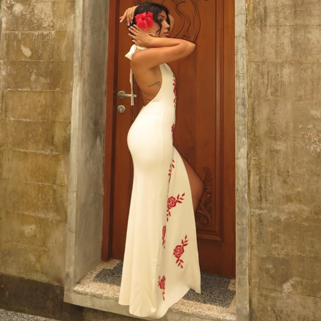 Damen Elegantes Maxikleid mit floralem Print und transparentem Schlitz Drune