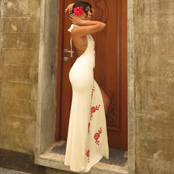 Damen Elegantes Maxikleid mit floralem Print und transparentem Schlitz Drune