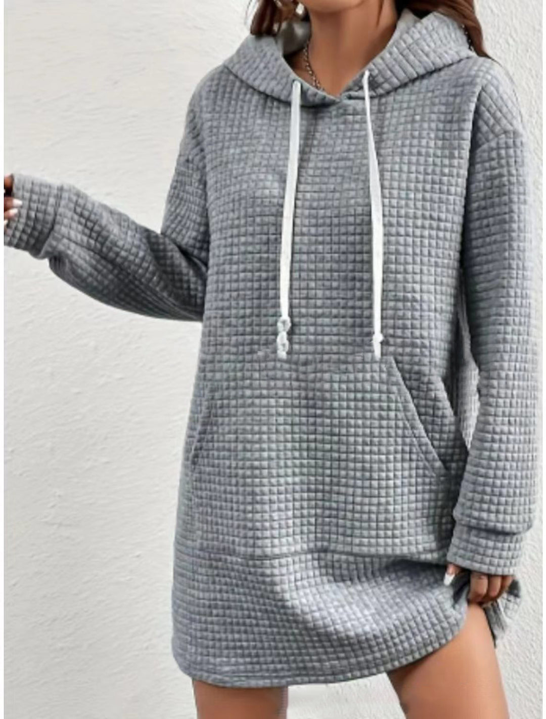 Damen Hoodie-Kleid mit praktischem Kängurutasche und modernem Strickdesign Drune