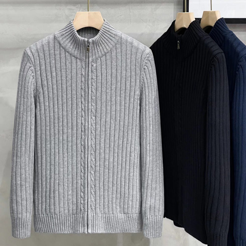 Herren Modischer Rippenstrickpullover mit hohem Kragen Drune