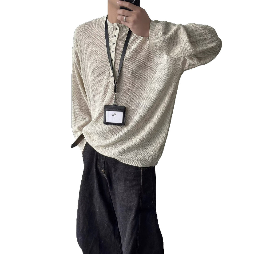 Herren lässiges Langarmshirt mit Knopfleiste Drune