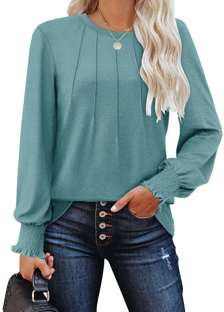 Damen Longsleeve-Tunika mit senkrechten Biesen und gerafften Rüschbündchen Drune
