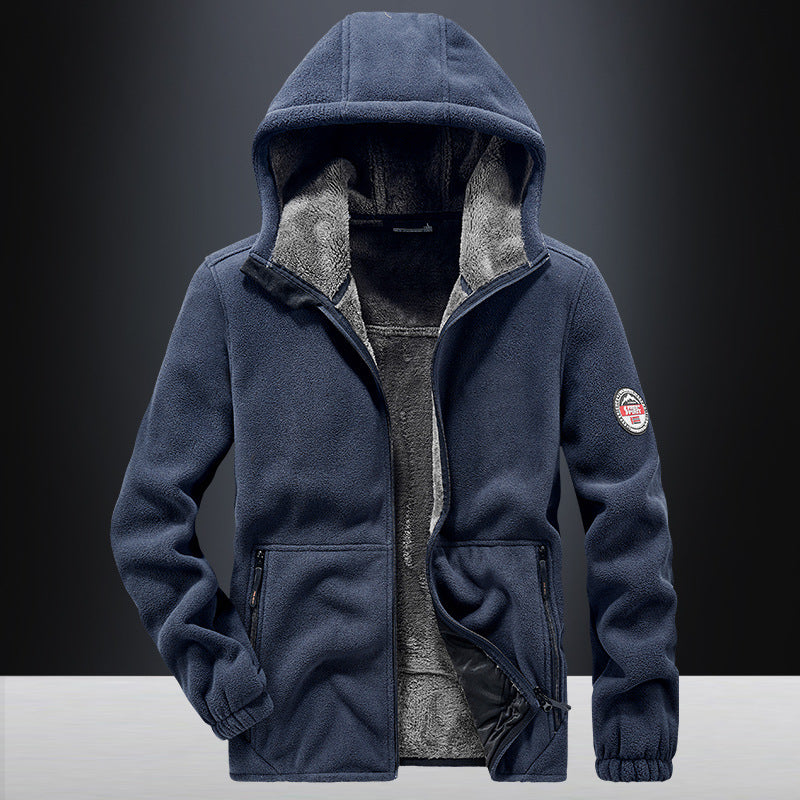 Herren Kapuzen-Fleecejacke mit Teddyfutter, durchgehendem Reißverschluss und Reißverschlusstaschen Drune