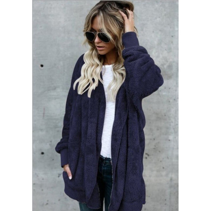Damen Oversize Teddy‑Fleece‑Mantel mit offener Front, Eingrifftaschen und Rippbündchen Drune