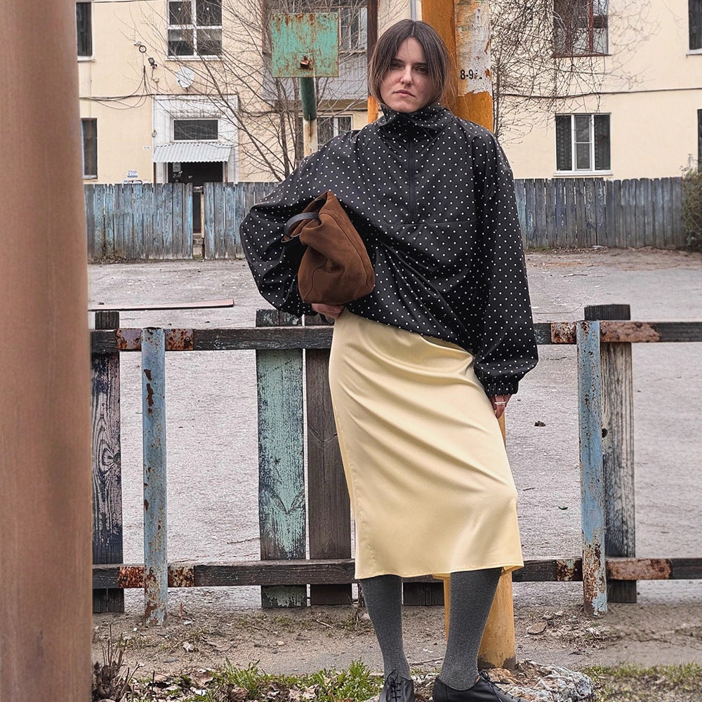 Damen Gepunkteter leichter Windbreaker-Anorak mit Stehkragen und halbem Reißverschluss Drune