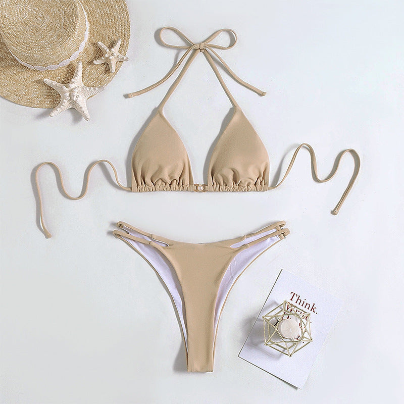 Damen Triangel-Bikini mit verstellbaren Bändern und elastischem Slip Drune