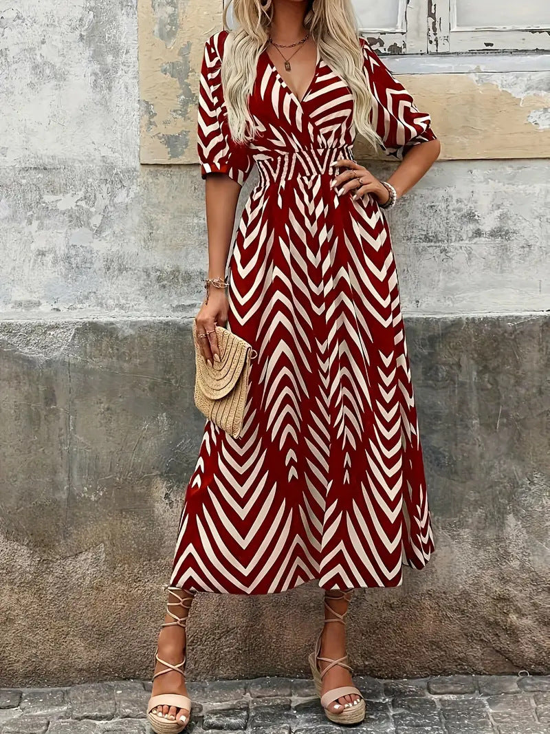 Damen Maxikleid mit modernem Zickzackmuster Drune