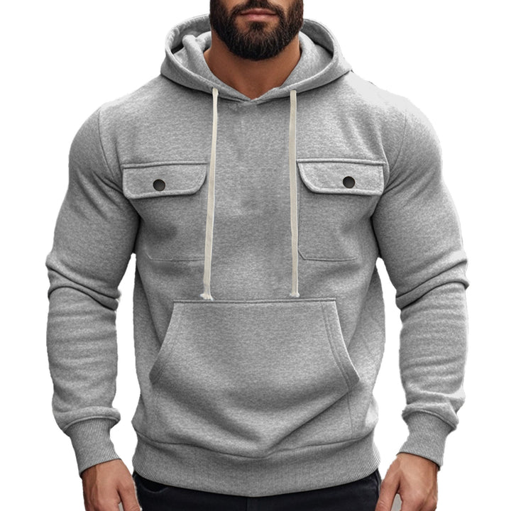 Herren modischer Hoodie mit aufgesetzten Taschen und kontrastierenden Kordeln Drune