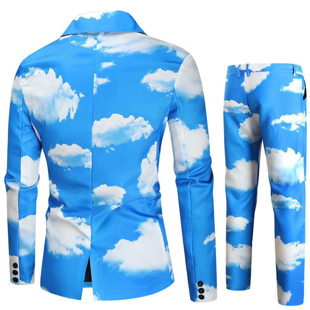 Herren Zweiteiliges Statement-Anzug mit Allover-Wolkenprint und schmaler Silhouette Drune