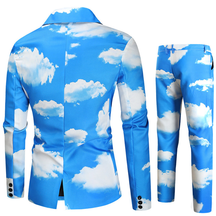 Herren Zweiteiliges Statement-Anzug mit Allover-Wolkenprint und schmaler Silhouette Drune