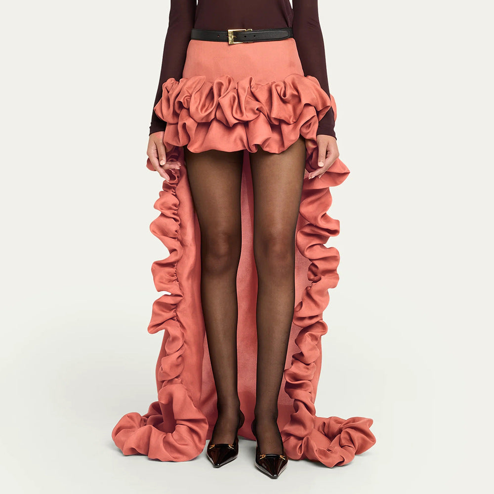 Damen High-Low Rock mit voluminösen Rüschendetails Drune