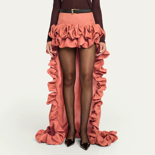 Damen High-Low Rock mit voluminösen Rüschendetails Drune