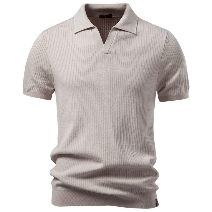 Herren nan fein geripptes Kurzarm-Poloshirt mit offenem Kentkragen Drune