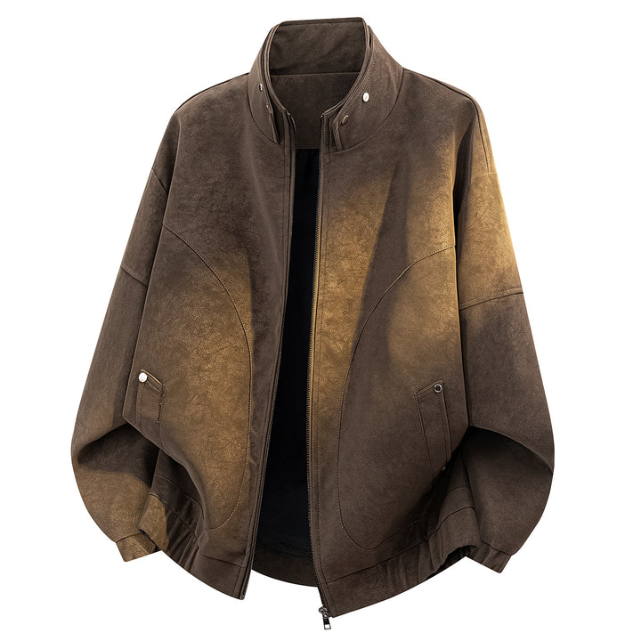 Herren Oversize Velours-Optik Bomberjacke mit hohem Stehkragen, asymmetrischer Brustpasse & elastischem Saum Drune