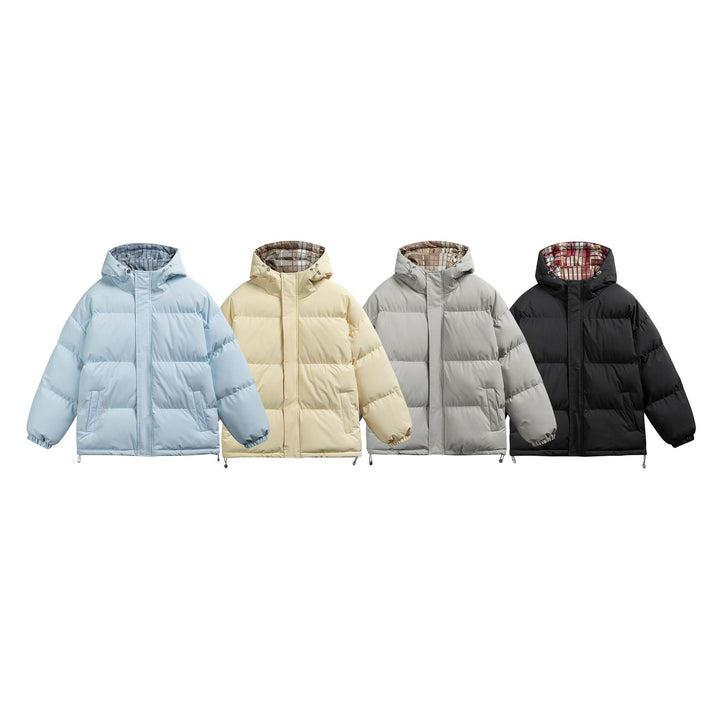Damen Wattierte Oversize-Steppjacke mit Kapuze, hohem Kragen und karierter Futterverzahnung Drune
