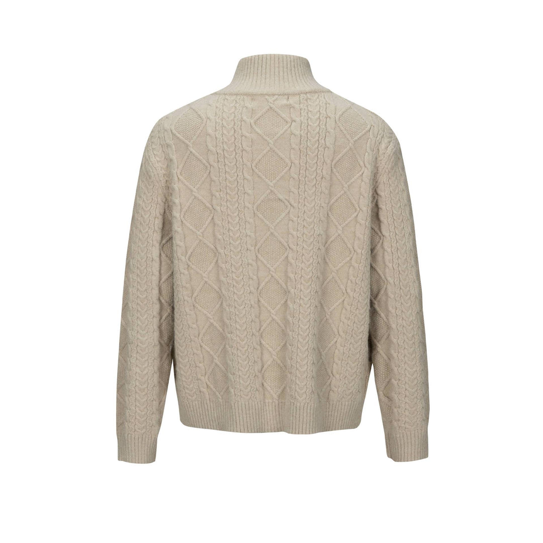 Herren Strick-Zipjacke mit Zopfmuster und hohem Stehkragen Drune