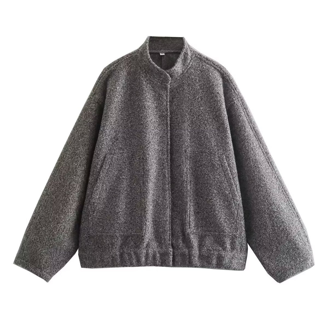 Damen nan boxy Wollmix-Blouson mit Stehkragen, verdeckter Frontleiste, Eingrifftaschen und elastischem Saum Drune