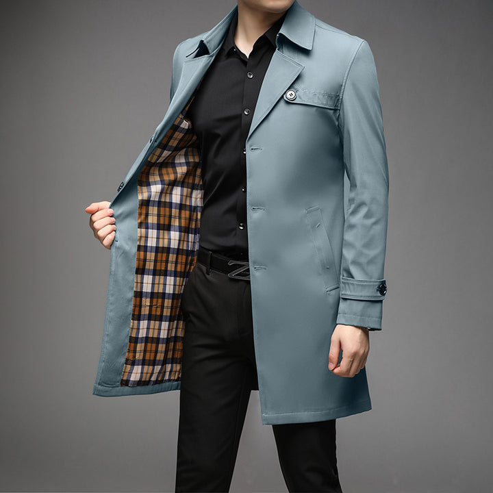 Herren Leichter Trenchcoat mit tailliertem Schnitt, Brustpatten und verstellbaren Ärmelriegeln Drune