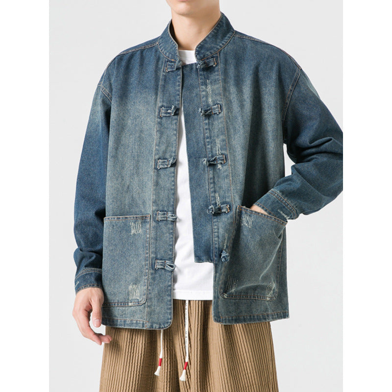 Herren Denim Arbeitsjacke mit Stehkragen Drune