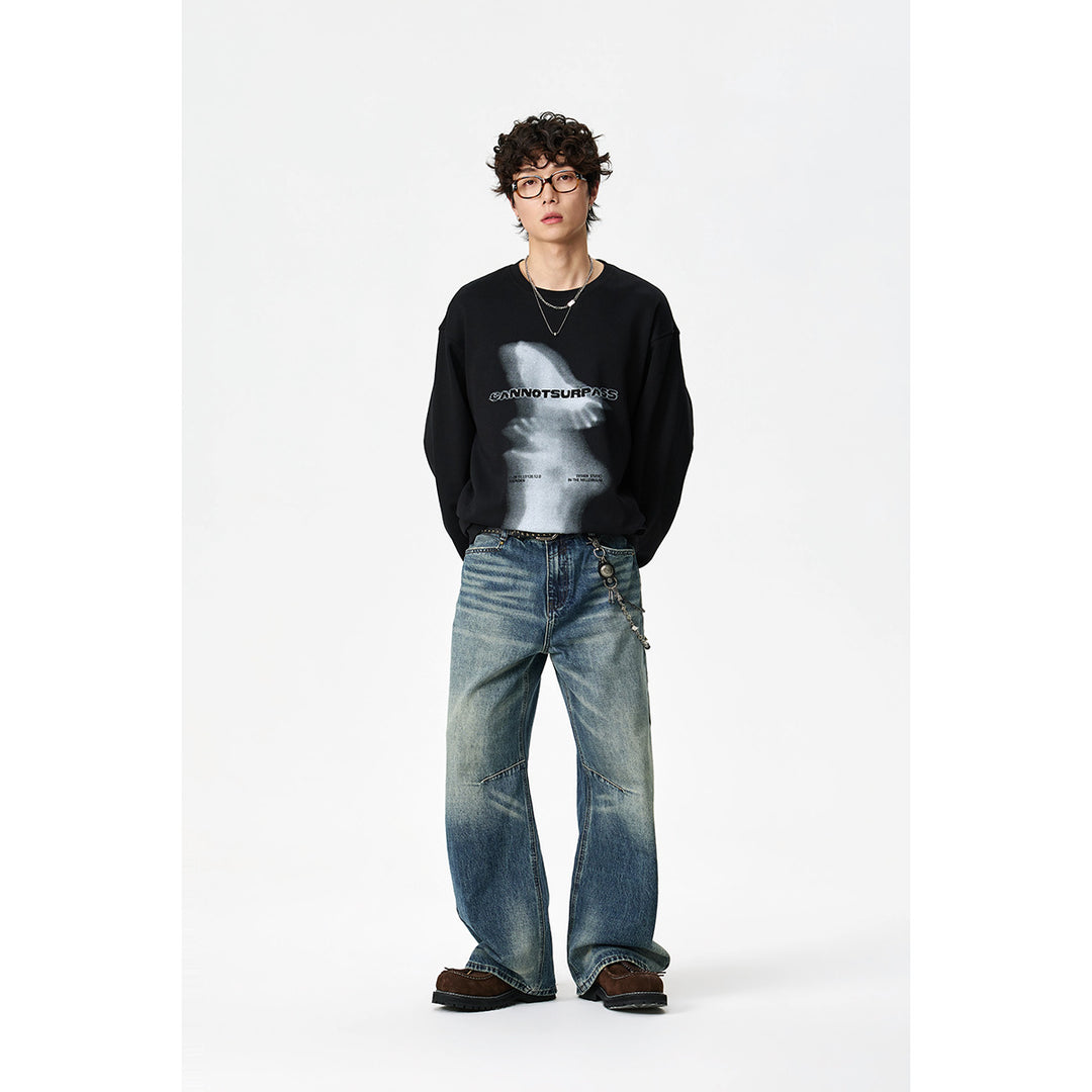 Unisex Oversize-Langarmshirt mit surrealem Photoprint und gerippten Bündchen Drune